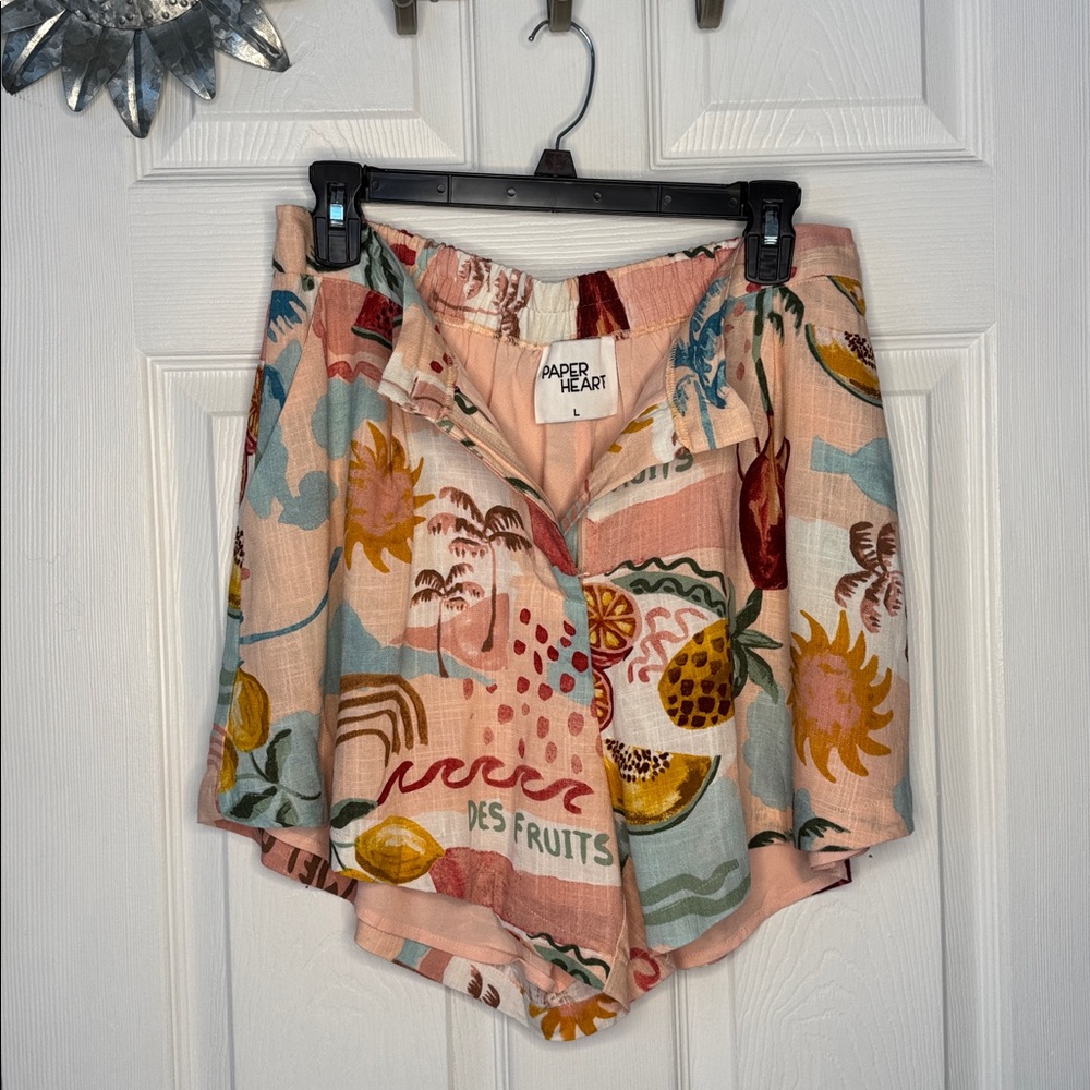 Paper Heart Women's Fruit-Print Tie-Front Shorts Set in Peach Multi - Picture 7 of 7